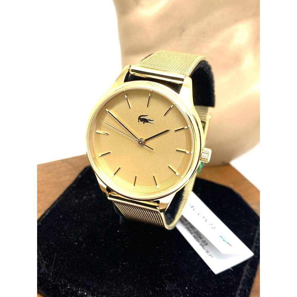 Lacoste Women's Watch 2001255 Club Quartz Gold Dial Mesh Stainless Steel 34mm